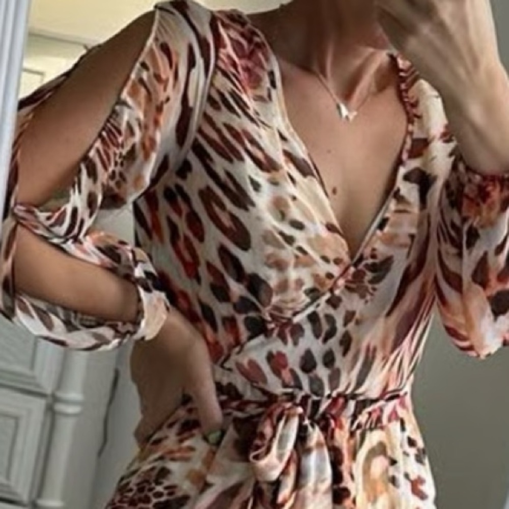 JLO long dress with slits and leopard print, Sz M Leopard Print Maxi Dress